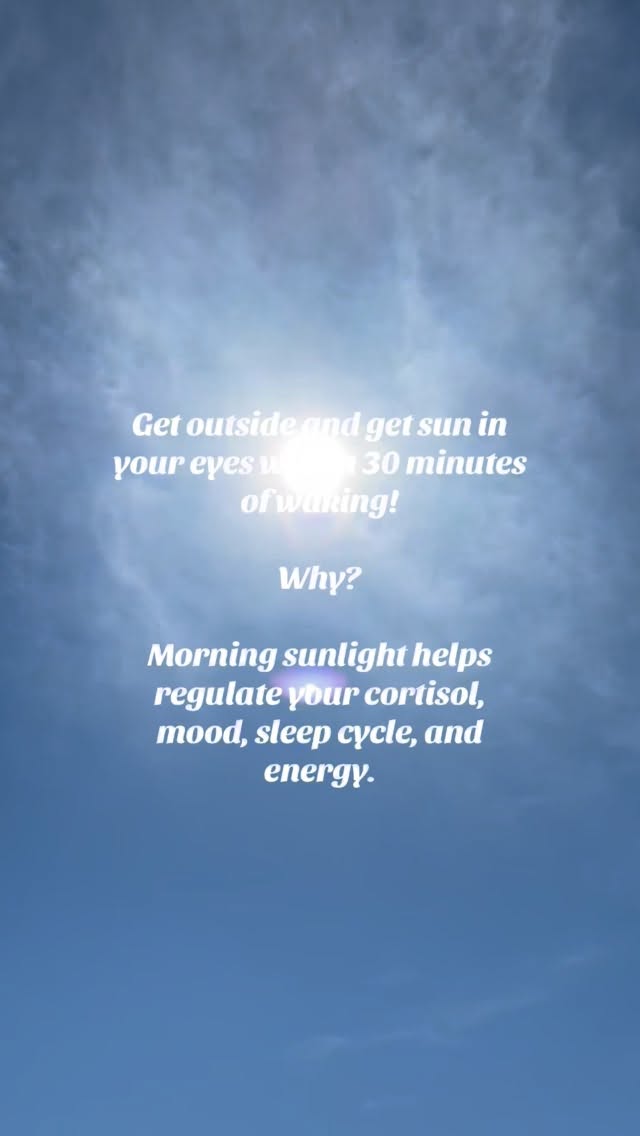 Your morning routine isn’t just cute — it’s chemistry.

Get outside and get sun in your eyes within 30 minutes of waking. No sunglasses. No scrolling first. Just light.

Why? Morning sunlight helps regulate your cortisol, mood, sleep cycle, and energy.

Tiny habit. Big shift.

Who’s trying this tomorrow morning?”

Comment SUN if you’re doing this with me. 

#shinewithcindy #routineiskey #tinyhabitbigshift #suninthemorning #regulateyourcortisol